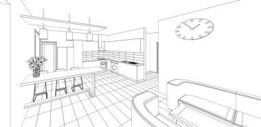 ev mimarisi projesi çizimi 3d illüstrasyon