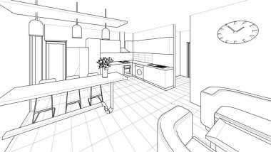 ev mimarisi projesi çizimi 3d illüstrasyon