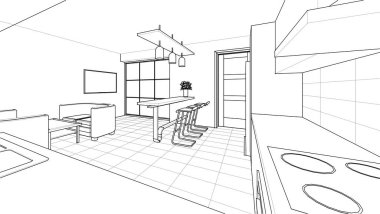 ev mimarisi projesi çizimi 3d illüstrasyon