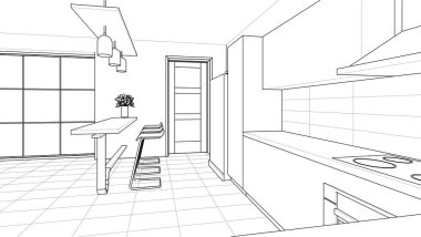 ev mimarisi projesi çizimi 3d illüstrasyon