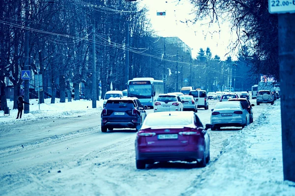 Cars Street Winter City Urban — Stock Photo, Image