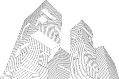 soyut modüler mimari 3d illüstrasyon