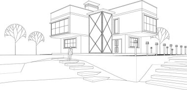 ev mimarisi projesi çizimi 3d illüstrasyon