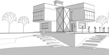 ev mimarisi projesi çizimi 3d illüstrasyon