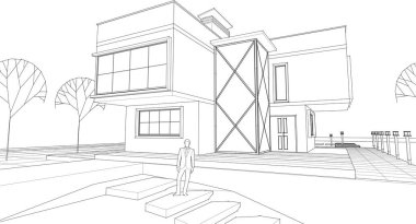 ev mimarisi projesi çizimi 3d illüstrasyon