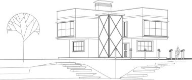 ev mimarisi projesi çizimi 3d illüstrasyon