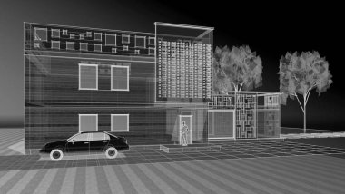 ev mimarisi projesi çizimi 3d illüstrasyon