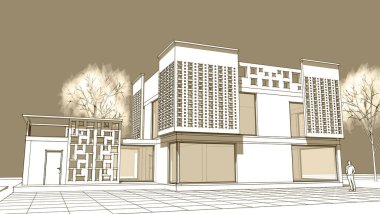 ev mimarisi projesi çizimi 3d illüstrasyon