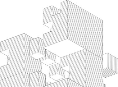 soyut modüler mimari 3d illüstrasyon