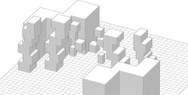 soyut modüler mimari 3d illüstrasyon