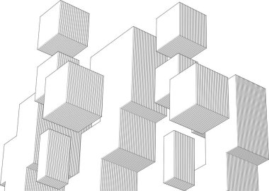 soyut modüler mimari 3d illüstrasyon