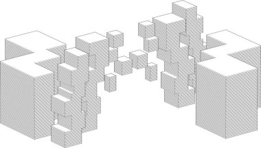 soyut modüler mimari 3d illüstrasyon