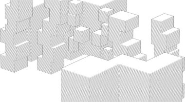 soyut modüler mimari 3d illüstrasyon