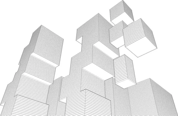 soyut modüler mimari 3d illüstrasyon