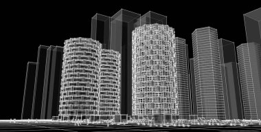 modern şehir mimarisi, 3D illüstrasyon