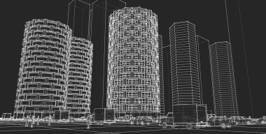 modern şehir mimarisi, 3D illüstrasyon
