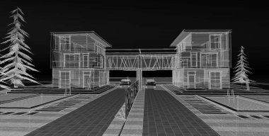 Modern şehir evi çizimi 3D illüstrasyon