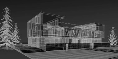 Modern şehir evi çizimi 3D illüstrasyon