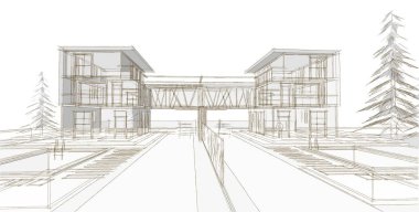 Modern şehir evi çizimi 3D illüstrasyon