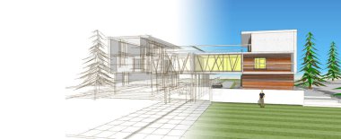 Modern şehir evi çizimi 3D illüstrasyon