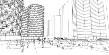 modern şehir mimarisi, 3D illüstrasyon