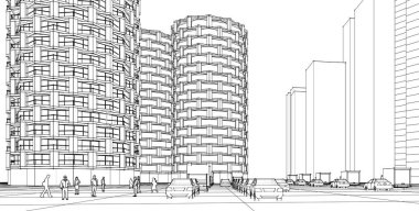 modern şehir mimarisi, 3D illüstrasyon