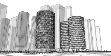 modern şehir mimarisi, 3D illüstrasyon