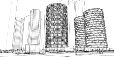 modern şehir mimarisi, 3D illüstrasyon