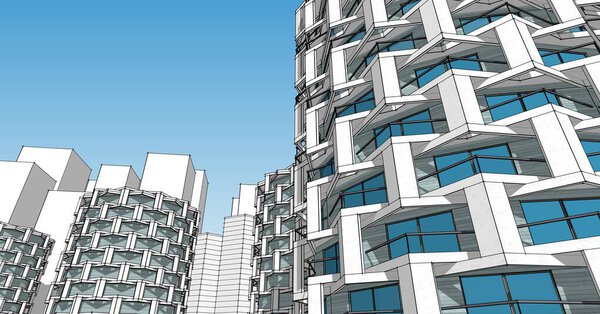 современная городская архитектура, 3d иллюстрация