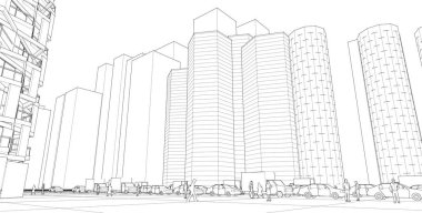 modern şehir mimarisi, 3D illüstrasyon