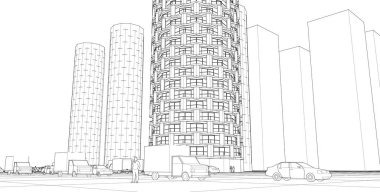 modern şehir mimarisi, 3D illüstrasyon