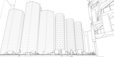 modern şehir mimarisi, 3D illüstrasyon