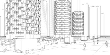 modern şehir mimarisi, 3D illüstrasyon