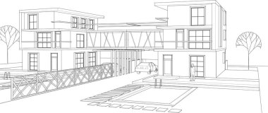 Modern şehir evi çizimi 3D illüstrasyon