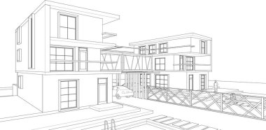 Modern şehir evi çizimi 3D illüstrasyon