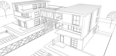 Modern şehir evi çizimi 3D illüstrasyon