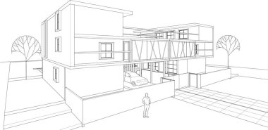 Modern şehir evi çizimi 3D illüstrasyon