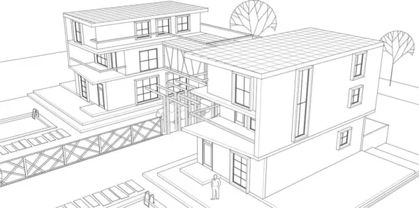 Modern Townhouse Sketch Illustration — Stock Vector
