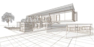 Modern ev çizimi 3d illüstrasyon