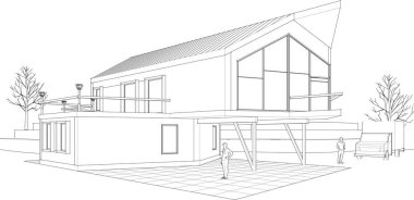 ev mimarisi çizimi 3d illüstrasyon