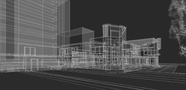 şehir modern mimarisi çizimi 3d illüstrasyon