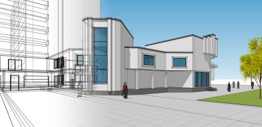 şehir modern mimarisi çizimi 3d illüstrasyon