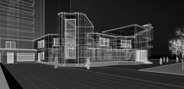 şehir modern mimarisi çizimi 3d illüstrasyon