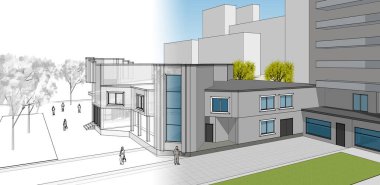 şehir modern mimarisi çizimi 3d illüstrasyon