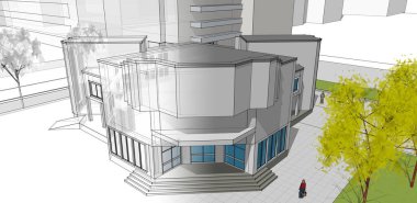 şehir modern mimarisi çizimi 3d illüstrasyon