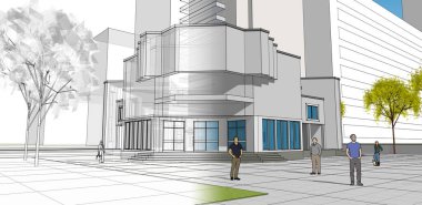 şehir modern mimarisi çizimi 3d illüstrasyon