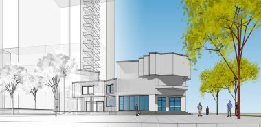 şehir modern mimarisi çizimi 3d illüstrasyon