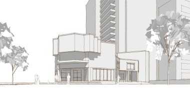 şehir modern mimarisi çizimi 3d illüstrasyon