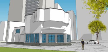 şehir modern mimarisi çizimi 3d illüstrasyon