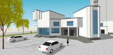 şehir modern mimarisi çizimi 3d illüstrasyon